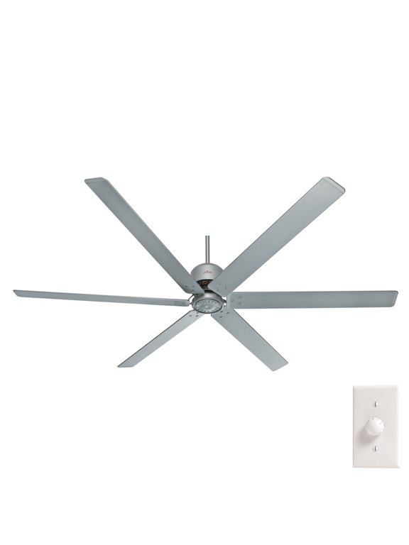 - HFC Indoor/Outdoor Ceiling Fan, Wall Control, 96-inch, Satin Metal, Modern-style, 3-speed WhisperWind Motor, 59133, for Porches, Bathrooms
