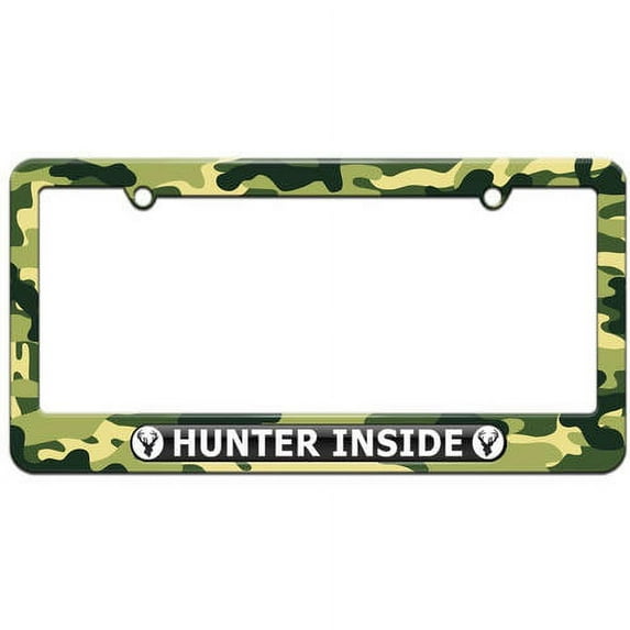 Hunter Inside, Hunting Deer License Plate Tag Frame, Multiple Colors