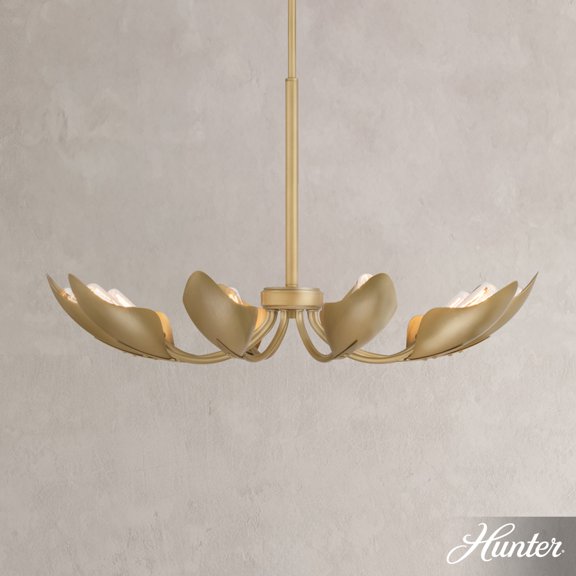 Hunter - Juneway 10-light Luxe Gold, Large Chandelier, Dimmable, Transitional Style, Candle Shaped, for Bedrooms, Dining, Living Rooms - 48223