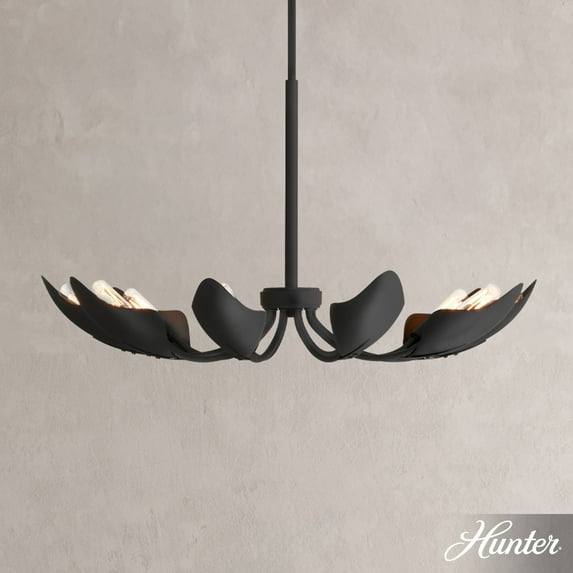 Hunter - Juneway 10-light Matte Black, Large Chandelier, Dimmable, Transitional Style, Candle Shaped, for Bedrooms, Dining, Living Rooms - 48222