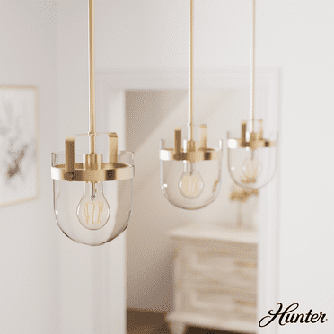 Hunter - Karloff 1-light Alturas Gold, Small Pendant Light, Dimmable, Casual Style, Urn Shaped, for Bedrooms, Kitchens, Dining, Living Rooms - 19840