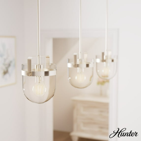 Hunter - Karloff 1-light Brushed Nickel, Small Pendant Light, Dimmable, Casual Style, Urn Shaped, for Bedrooms, Dining, Living Rooms - 19839