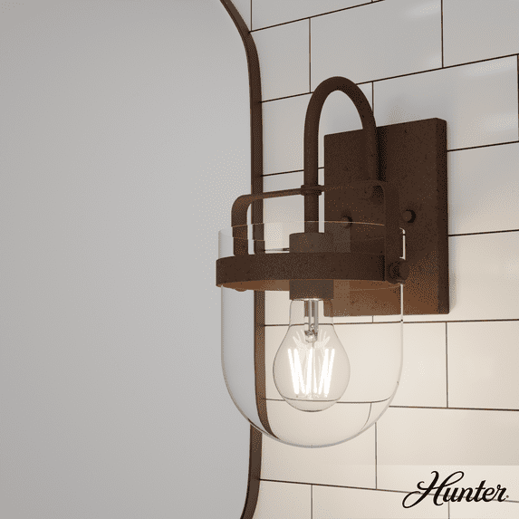 Hunter - Karloff 1-light Textured Rust, Medium Size Sconce Light, Dimmable, Casual Style, for Bedrooms, Kitchens, Dining, Living Rooms - 19841