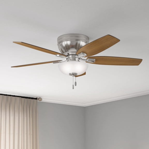 Hunter 52 inch Indoor Ceiling Fan with LED Light - Ceiling Fan with Pull Chain, For Bedroom, Living Room, or Kitchen, Low Profile Mount, No Remote, 5 Blades - Kenbridge 53380, Brushed Nickel