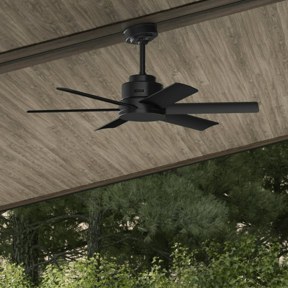 Hunter - Kennicott Indoor/Outdoor Ceiling Fan, Wall Control, 44-inch, Matte Black, Casual-style, 3-speed WhisperWind Motor, 59613, for Porches, Bathrooms