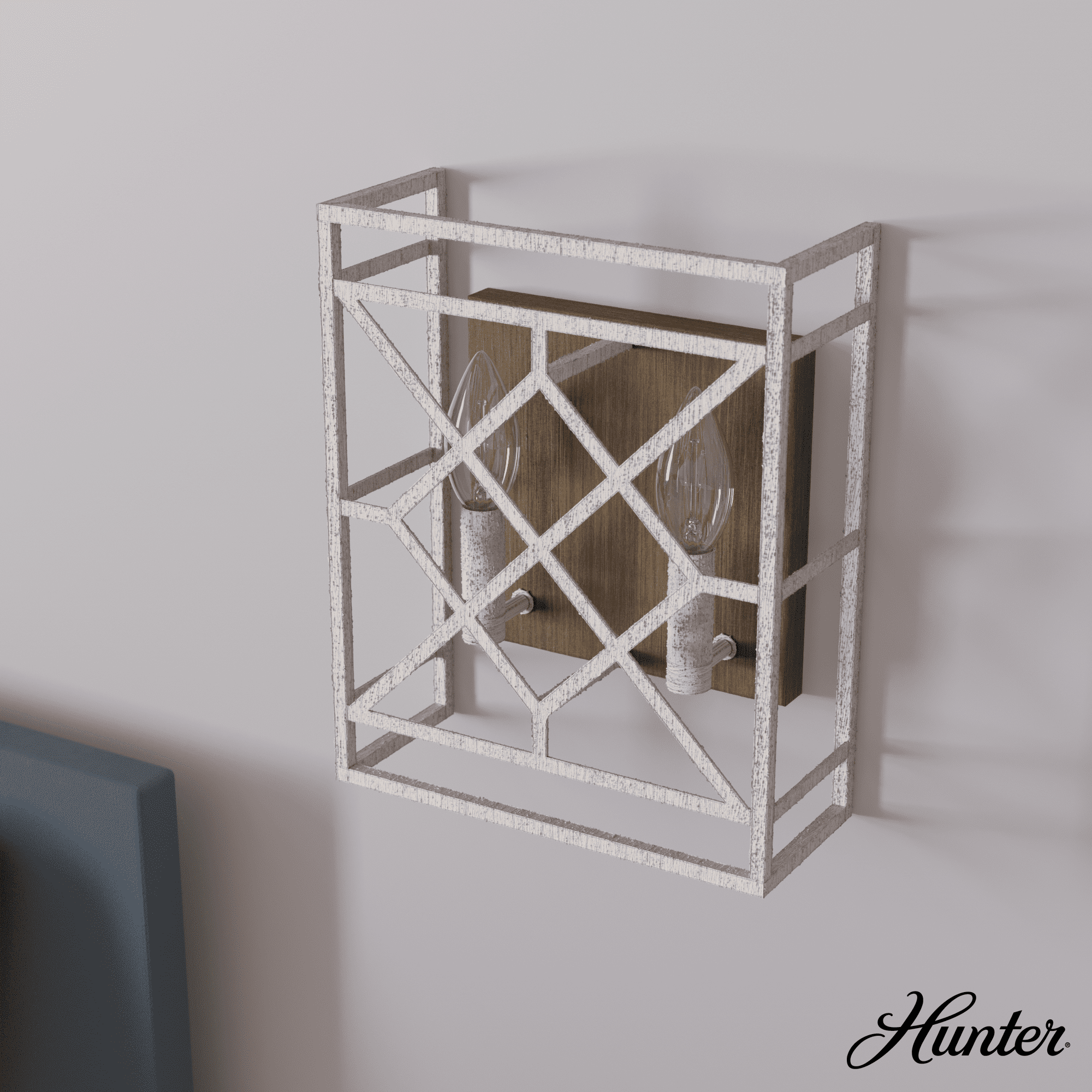 Langwood Distressed White Lattice 2-Light Wall Sconce
