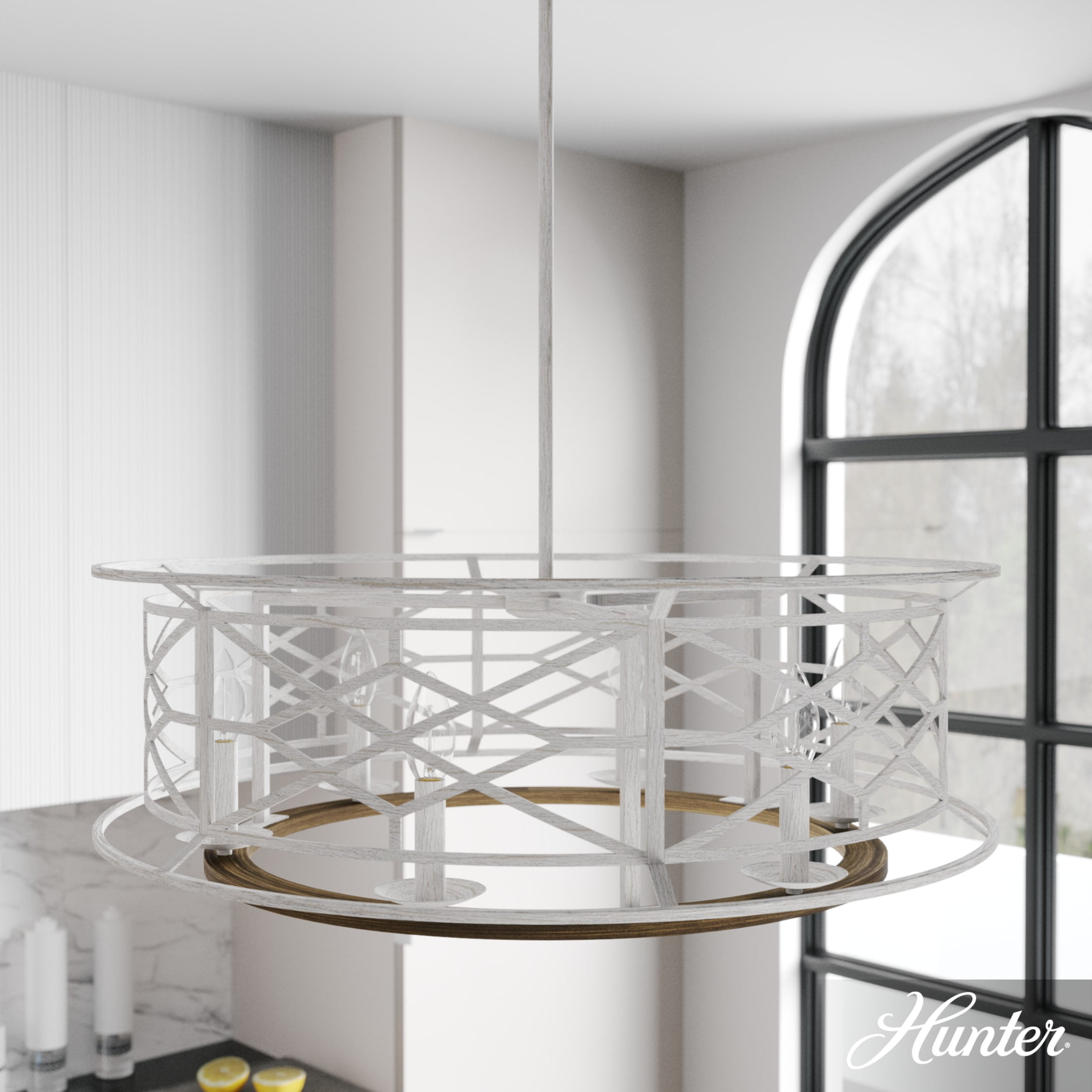 Langwood Distressed White Regency-Inspired 6-Light Chandelier