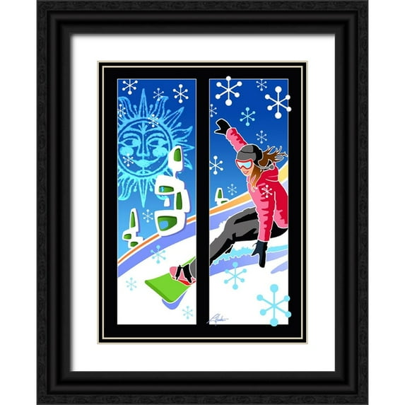 Hunter, Larry 25x32 Black Ornate Wood Framed with Double Matting Museum Art Print Titled - Snowboarder