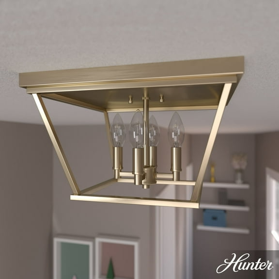 Hunter - Laurel Ridge 4-light Alturas Gold, Large Flush Mount Light, Dimmable, Formal Style, Square Shaped, for Bedrooms, Dining, Living Rooms - 19075