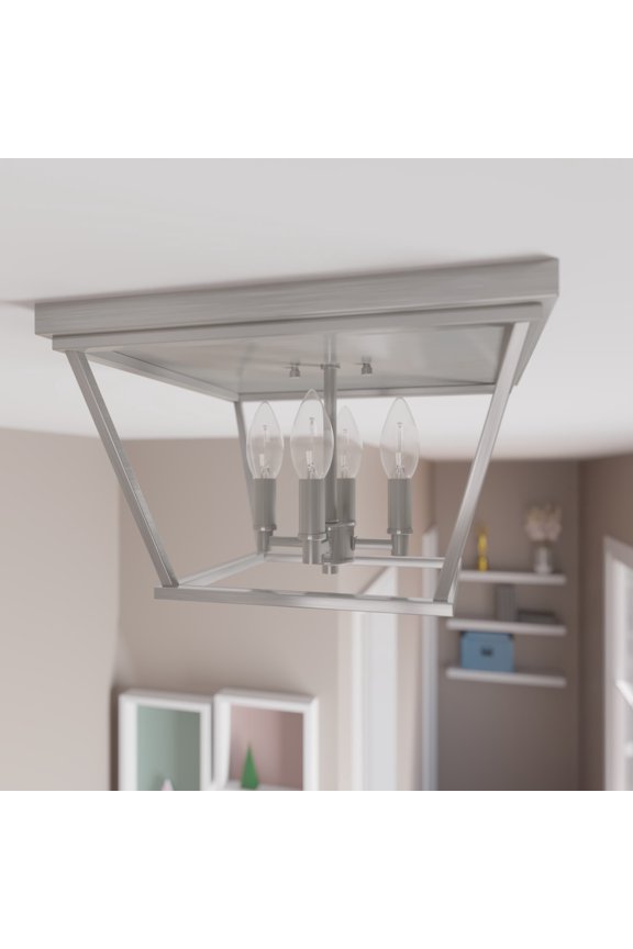 - Laurel Ridge 4-light Brushed Nickel, Large Flush Mount Light, Dimmable, Formal Style, Square Shaped, for Bedrooms, Dining, Living Rooms - 19076