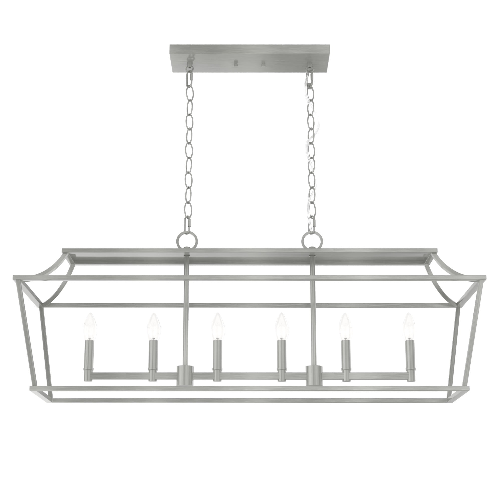 Brushed Nickel 6-Light Linear Chandelier with Candle Bulbs