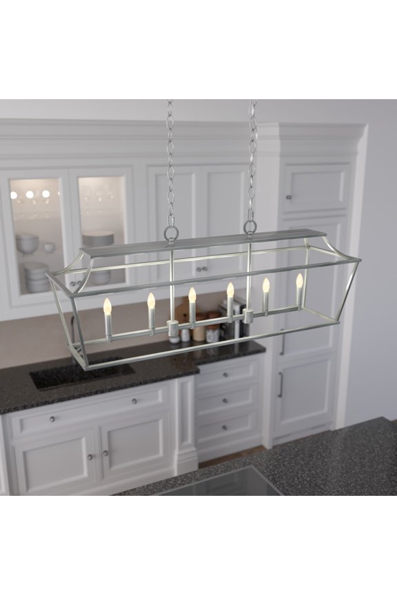 - Laurel Ridge 6-light Brushed Nickel, Extra Large Chandelier, Dimmable, Formal Style, Linear Shaped, for Bedrooms, Dining, Living Rooms - 19079
