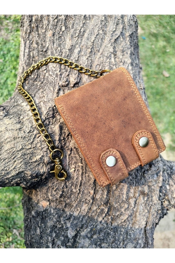 Hunter Leather Biker's RFID Wallet with Long Detachable Metal Chain to Hang