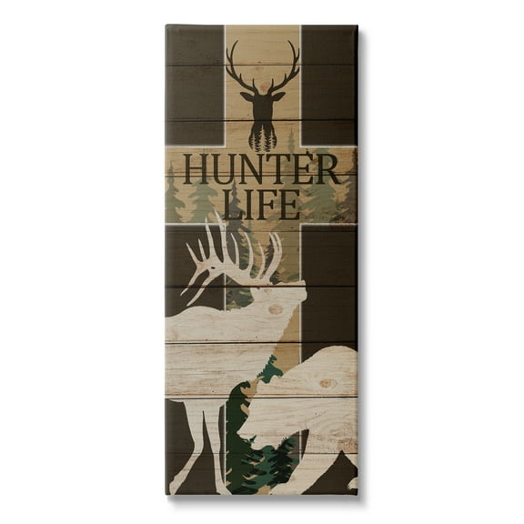 Hunter Life Sign Rustic Forest Cross Elk Bear Animals & Insects Graphic Art Gallery-Wrapped Canvas Print Wall Art