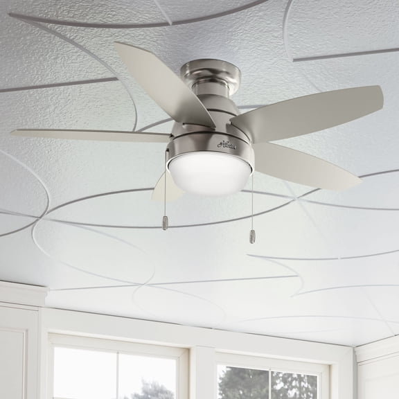 Hunter 44 inch Indoor Ceiling Fan with LED Light - Ceiling Fan with Pull Chain, For Bedroom, Living Room, or Kitchen, Low Profile Mount, No Remote, 5 Blades - Lilliana 51223, Brushed Nickel