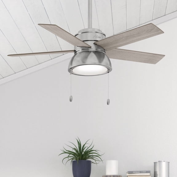 Hunter 44 inch Indoor Ceiling Fan with LED Light - Ceiling Fan with Pull Chain, For Bedroom, Living Room, or Kitchen, Standard Mount, No Remote, 5 Blades - Lilliput 51137, Brushed Nickel