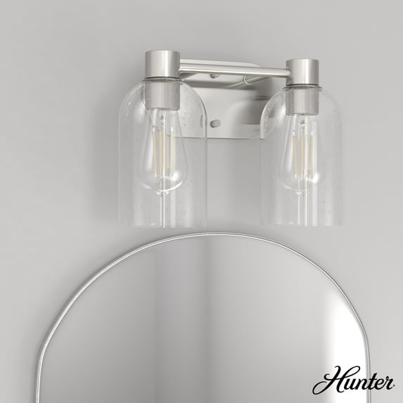 Hunter - Lochemeade 2-light Brushed Nickel, Small Vanity Light, Dimmable, for Bedrooms, Dining, Living Rooms - 19778