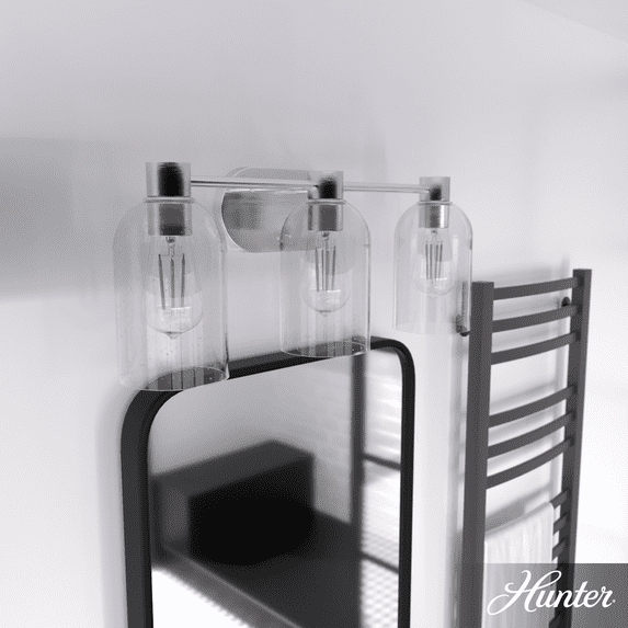 Hunter - Lochemeade 3-light Brushed Nickel, Medium Size Vanity Light, Dimmable, Transitional Style, for Bedrooms, Kitchens, Dining, Living Rooms - 19708