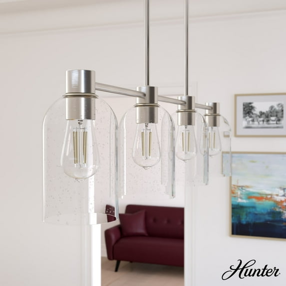 Hunter - Lochemeade 4-light Brushed Nickel, Large Chandelier, Dimmable, Linear Shaped, for Bedrooms, Dining, Living Rooms - 19714