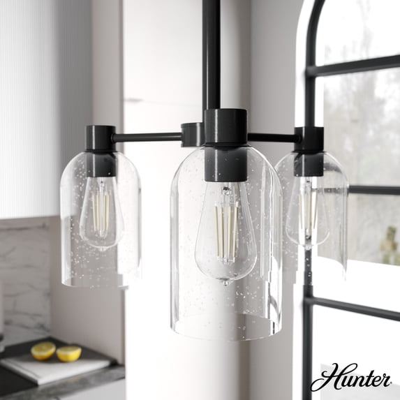 Hunter - Lochemeade 3-light Noble Bronze, Medium Size Chandelier, Dimmable, Modern Style, Candle Shaped, for Bedrooms, Dining, Living Rooms - 19721