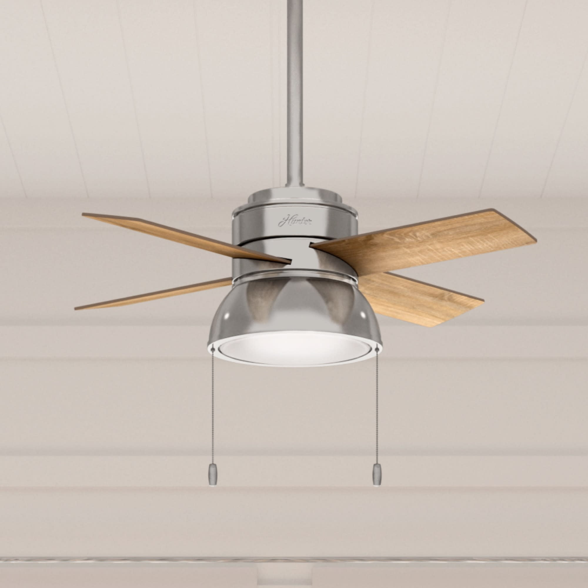 Hunter - Loki Indoor Ceiling Fan With Light, 36-inch, Polished Nickel, Casual-style, 3-speed WhisperWind Motor, 59386, for Living Rooms, Bedrooms