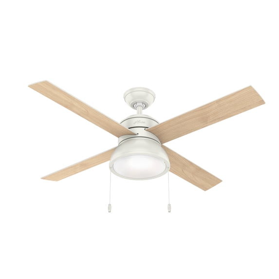 Hunter 52 inch Indoor Ceiling Fan with LED Light and Pull Chain - Standard Mount White Ceiling Fan, 4 Blades, For Bedroom, Living Room, or Kitchen, Quiet - Loki 54151, Fresh White