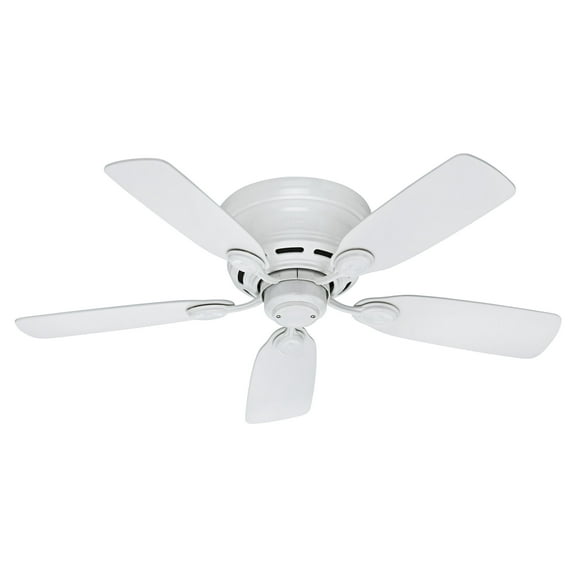 Hunter 42 inch Indoor Ceiling Fan No Light - White Ceiling Fan without Light, Low Profile Mount, 5 Blades, For Bedroom, Living Room, or Kitchen, Pull Chain - Low Profile IV 51059, Snow White