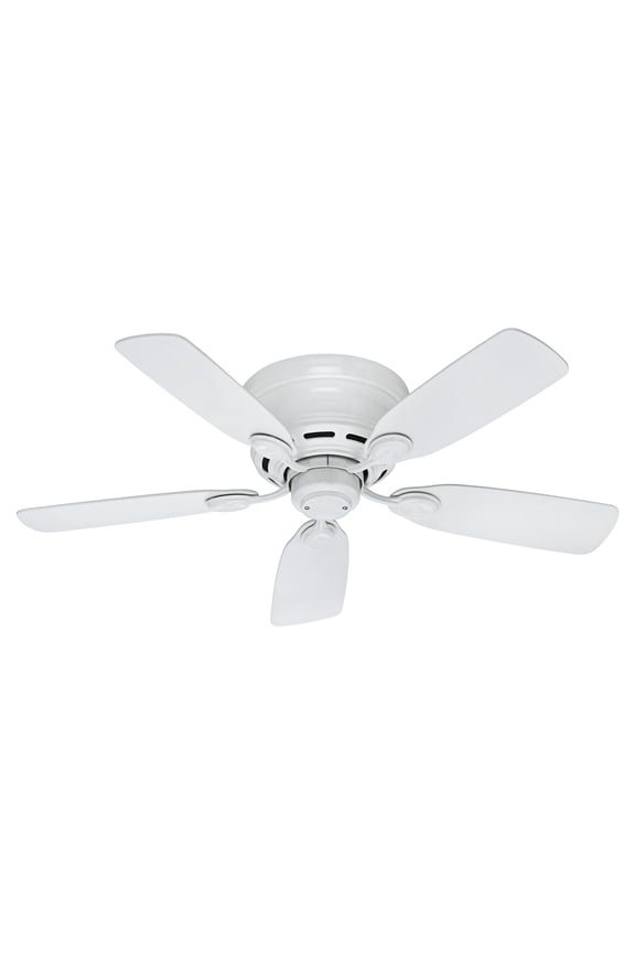 42 inch Indoor Ceiling Fan No Light - White Ceiling Fan without Light, Low Profile Mount, 5 Blades, For Bedroom, Living Room, or Kitchen, Pull Chain - Low Profile IV 51059, Snow White