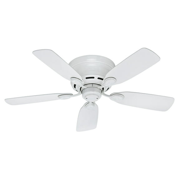 Hunter 42 inch Indoor Ceiling Fan No Light - White Ceiling Fan without Light, Low Profile Mount, 5 Blades, For Bedroom, Living Room, or Kitchen, Pull Chain - Low Profile IV 51059, Snow White
