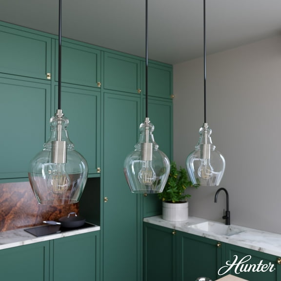 Hunter - Maple Park 3-light Brushed Nickel, Large Cluster Light, Dimmable, Casual Style, Linear Shaped, for Bedrooms, Dining, Living Rooms - 19901