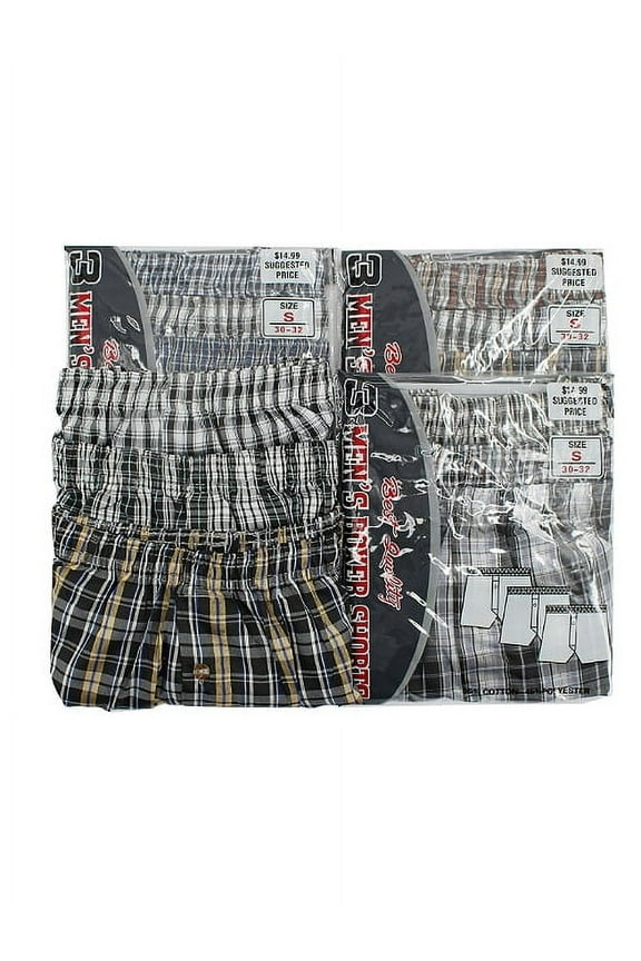 Men's Cotton Blend Elastic Waist Soft Lightweight Plaid Boxers 12 Pack (S)