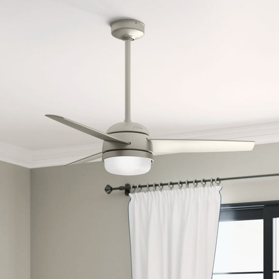 Hunter - Midtown Indoor Ceiling Fan With Light, Remote, 48-inch, Matte Nickel, Modern-style, 3-speed WhisperWind Motor, 54212, for Living Rooms, Bedrooms