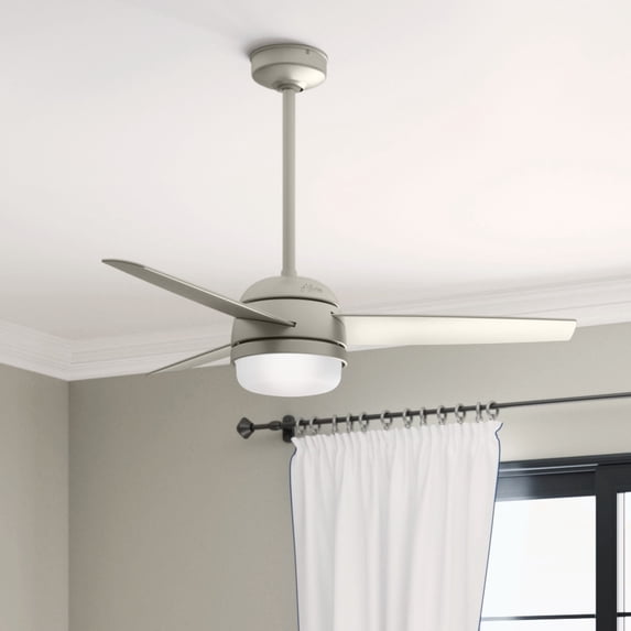 Hunter 48 inch Indoor Ceiling Fan with LED Light and Remote Control - Standard Mount Ceiling Fan, 3 Blades, For Bedroom, Living Room, or Kitchen, Quiet - Midtown 54212, Matte Nickel