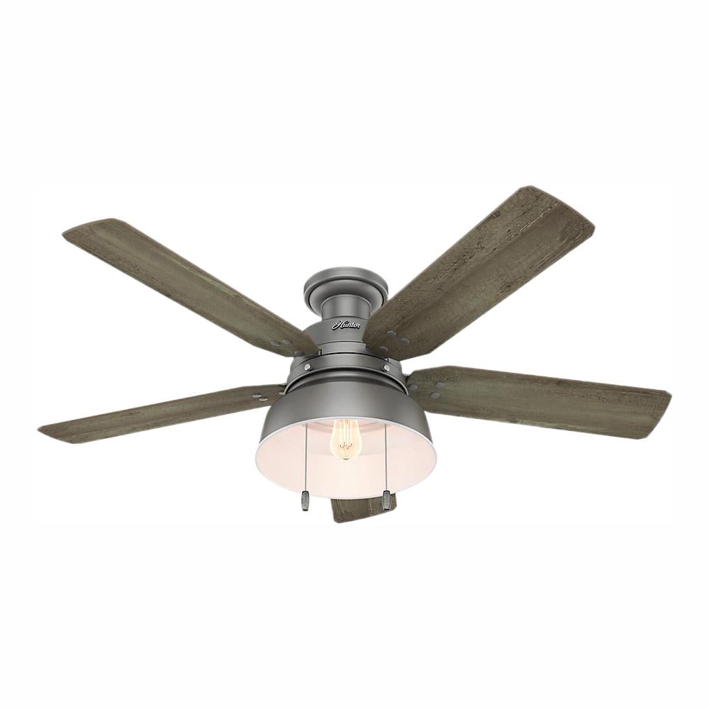 52" Matte Silver Low Profile Ceiling Fan with Light and Remote