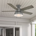 thumbnail image 1 of Hunter 52 inch Outdoor or Indoor Ceiling Fan with LED Light - Rustic Ceiling Fan with Pull Chain, For Bedroom, Living Room, or Patio, Low Profile Mount, No Remote - Mill Valley 59311, Matte Silver, 1 of 15