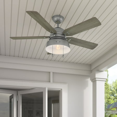 Hunter - Mill Valley Indoor/Outdoor Ceiling Fan With Light, 52-inch, Matte Silver, Rustic-style, 3-speed WhisperWind Motor, 59308, for porches, patios, sunrooms, bathrooms