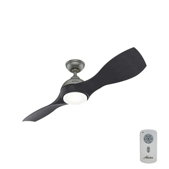 Hunter - Milstream Indoor/Outdoor Ceiling Fan With Light, Remote, 56-inch, Matte Silver, Casual-style, 6-speed DC Motor, 50735, for porches, patios, sunrooms, bathrooms