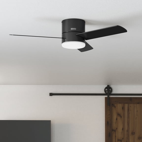 Hunter 52 inch Indoor Ceiling Fan with Light and Remote Control - For Bedroom or Living Room, Low Profile Mount, Black Modern Ceiling Fan with LED Light, Quiet, 3 Blades - Minimus 51432, Matte Black