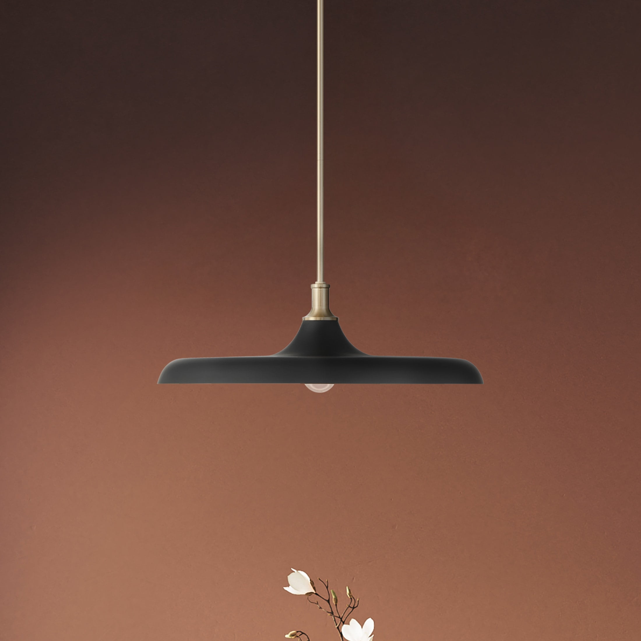 Hunter - Moriso 1-light Matte Black, Large Pendant Light, Dimmable, Traditional Style, Saucer Shaped, for Bedrooms, Dining, Living Rooms - 48148