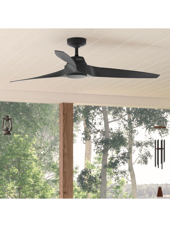 - Mosley Indoor/Outdoor Ceiling Fan, Wall Control, 60-inch, Matte Black, Casual-style, 6-speed DC Motor, Energy Star, 52997, for Porches, Bathrooms