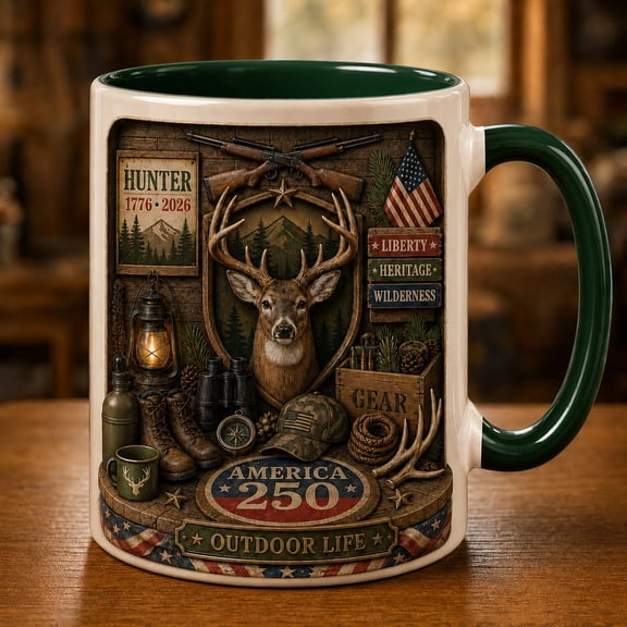 Hunter Mug 3D Effect America 250 Outdoor Life Coffee Cup Gift