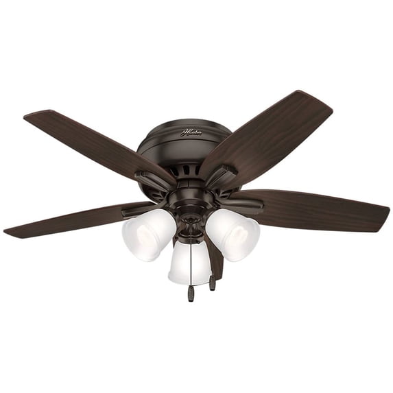 Hunter Newsome 42" Ceiling Fan with LED Lights and Pull Chain, Premier Bronze