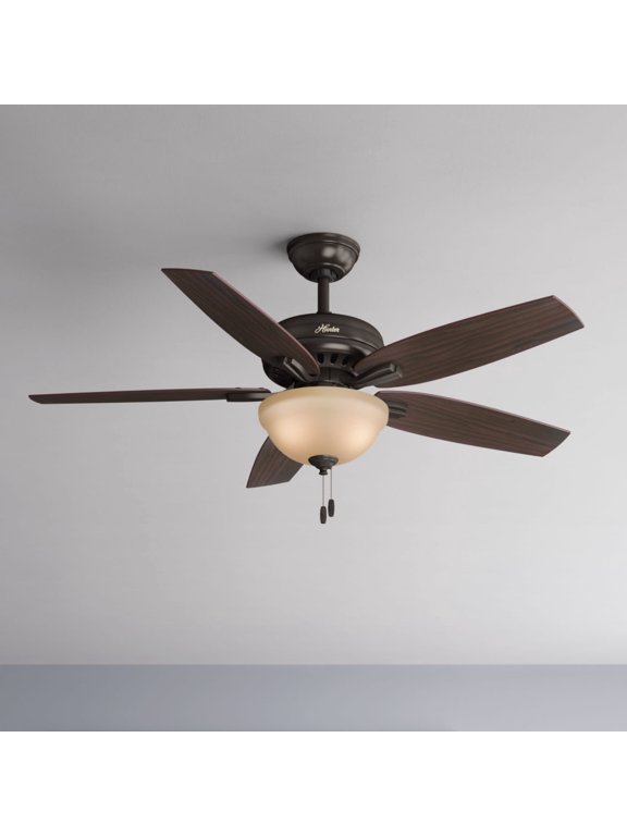 52 inch Indoor Ceiling Fan with LED Light - Bronze Ceiling Fan with Pull Chain, For Bedroom or Living Room, Standard Mount, No Remote, 5 Blades, Includes Bulbs - Newsome 53311, Premier Bronze