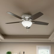 Hunter - Newsome Indoor Low Profile Ceiling Fan With Light, 52-inch, Brushed Nickel, Traditional-style, 3-speed WhisperWind Motor, 53315, for Living Rooms, Bedrooms