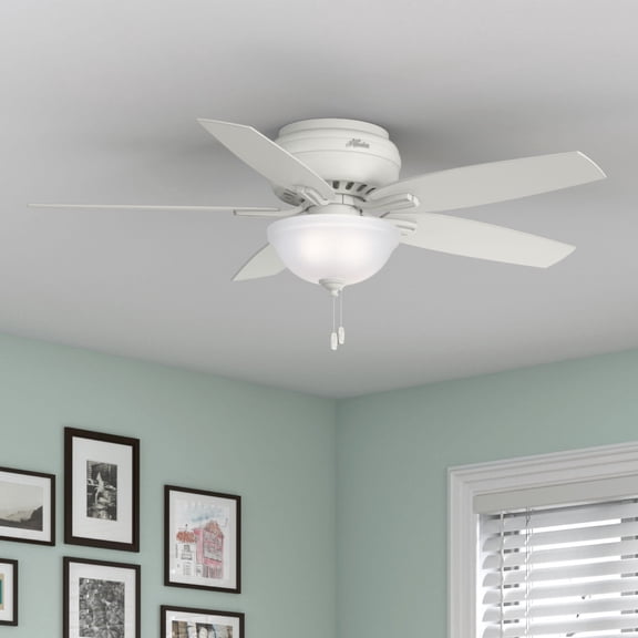 Hunter 52 inch Indoor Ceiling Fan with LED Light - White Ceiling Fan with Pull Chain, For Bedroom or Living Room, Low Profile Mount, No Remote, 5 Blades, Includes Bulbs - Newsome 53313, Fresh White