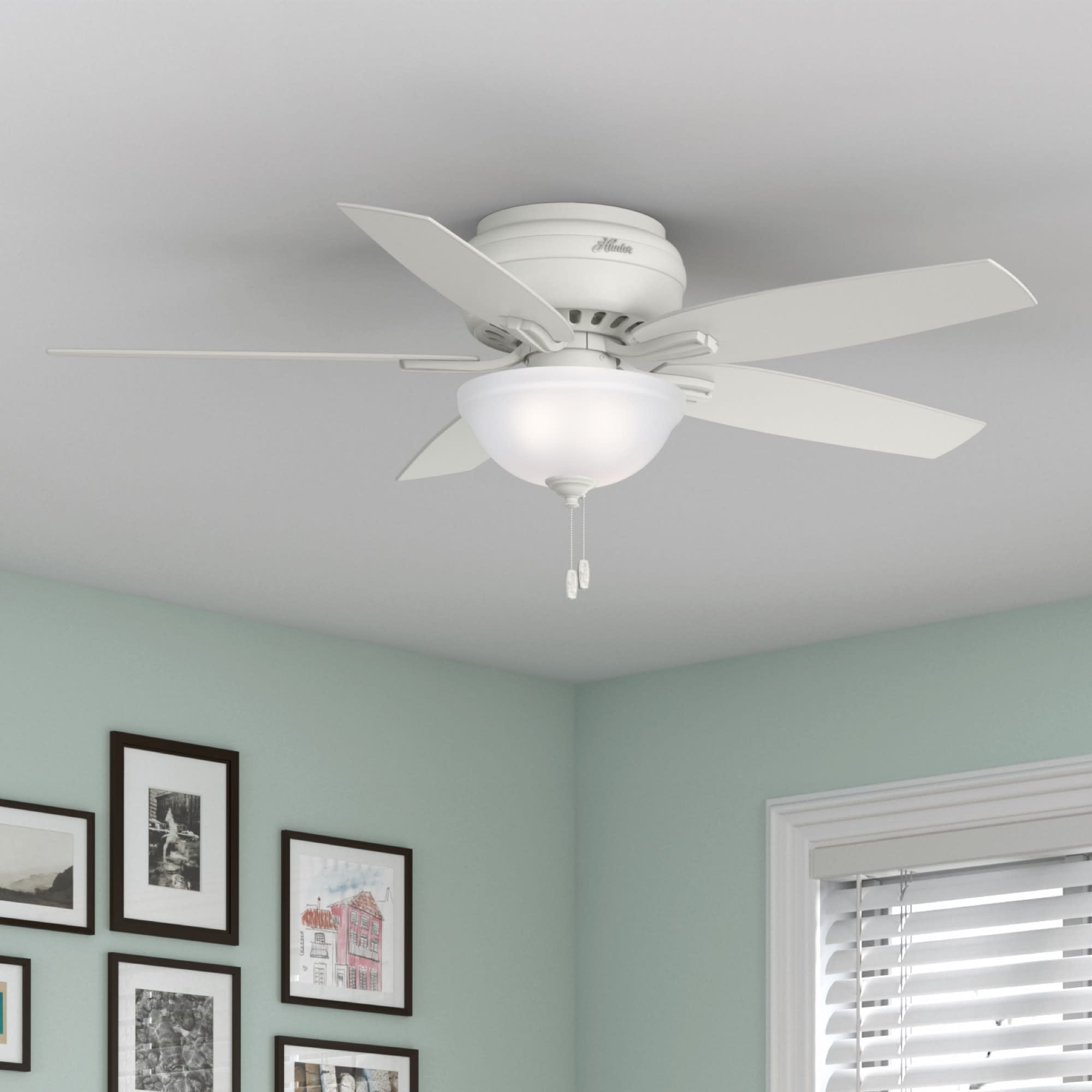 52" White Low Profile Ceiling Fan with LED Light