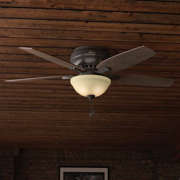 Hunter - Newsome Indoor Low Profile Ceiling Fan With Light, 52-inch, Premier Bronze, Traditional-style, 3-speed WhisperWind Motor, 53314, for Living Rooms, Bedrooms