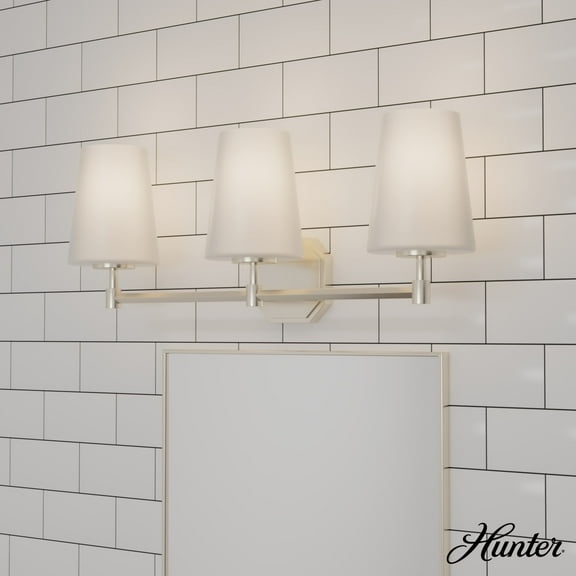 Hunter - Nolita 3-light Brushed Nickel, Medium Size Vanity Light, Dimmable, Modern Style, for Bedrooms, Dining, Living Rooms - 19881