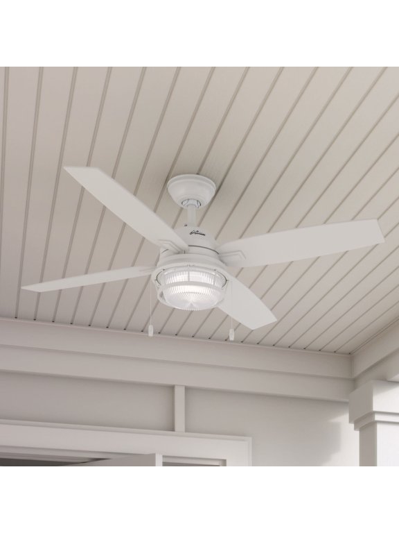 52 inch Outdoor or Indoor Ceiling Fan with LED Light and Pull Chain - White Rustic Ceiling Fan, Standard Mount, 4 Blades, For Patio, Porch, Garage, or Living Room - Ocala 59240, Fresh White