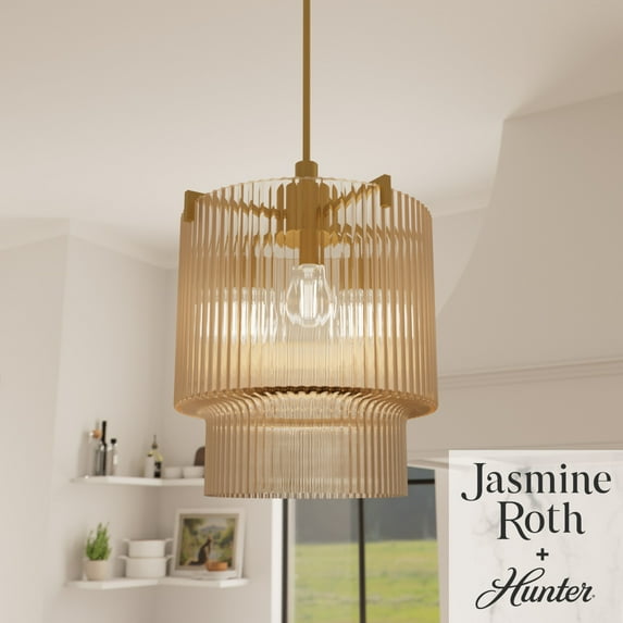 Hunter - Ontario 3-light Luxe Gold, Medium Size Pendant Light, Dimmable, Transitional Style, Cylinder Shaped, for Bedrooms, Dining, Living Rooms - 13150